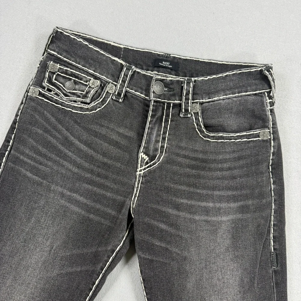 True Religion Ricky Jeans Men 31 Black Selvedge Super T Contrast Stitch Acid Y2K